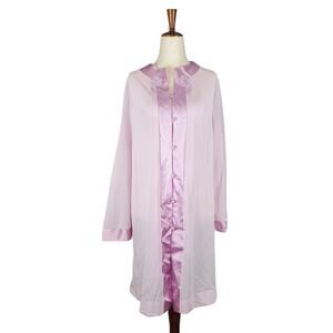 True Vintage Pink Sheet Satin Trim Robe Nightgown- Size Medium